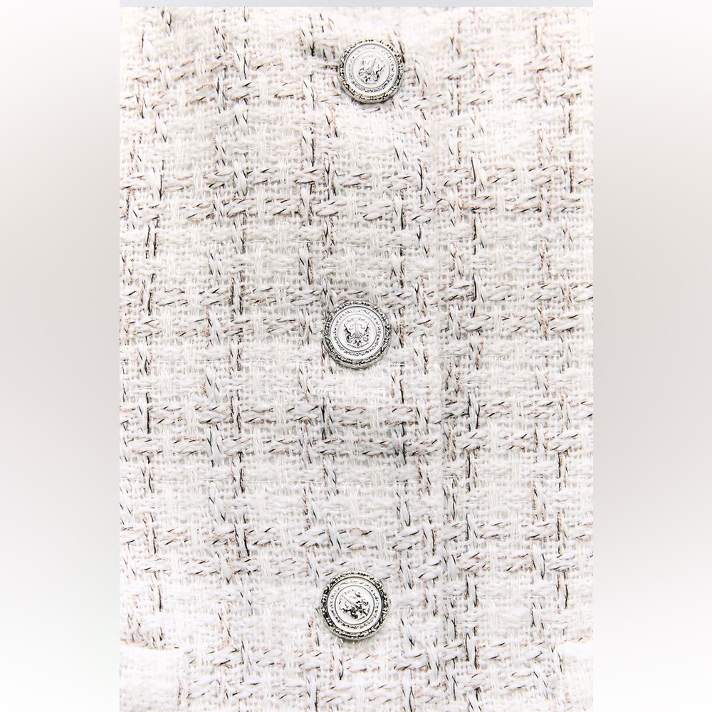 Zara Textured Cropped Vest Round neck Top Front pockets Ecru Beige size L NWT - Picture 12 of 16